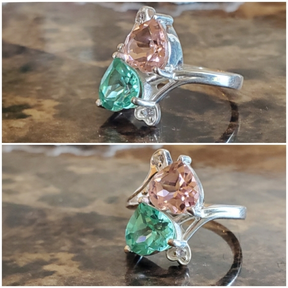 Genuine Green Tourmaline/Peach Morganite Ring 7.5 - Picture 6 of 7